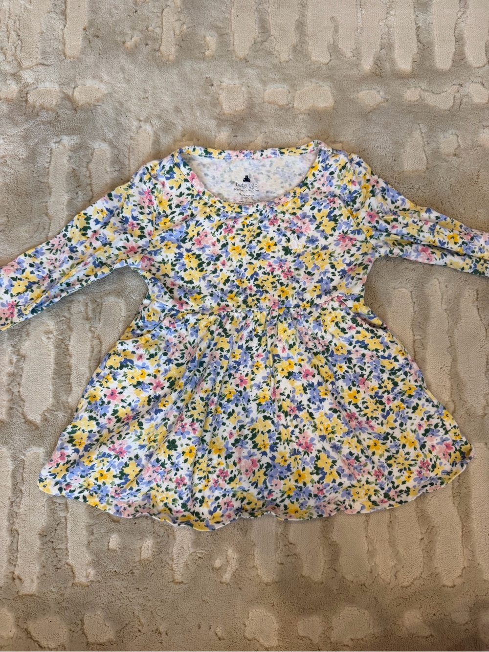 Gap Floral Long-Sleeve Twirl Dress in Yellow/Pink/Blue